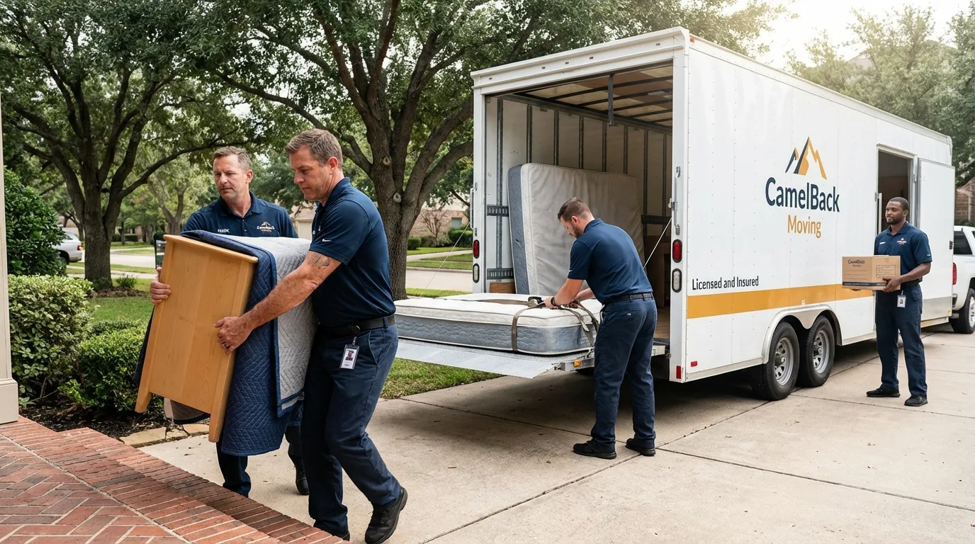 Crew loading residential truck for cross-state move from Carson, ND