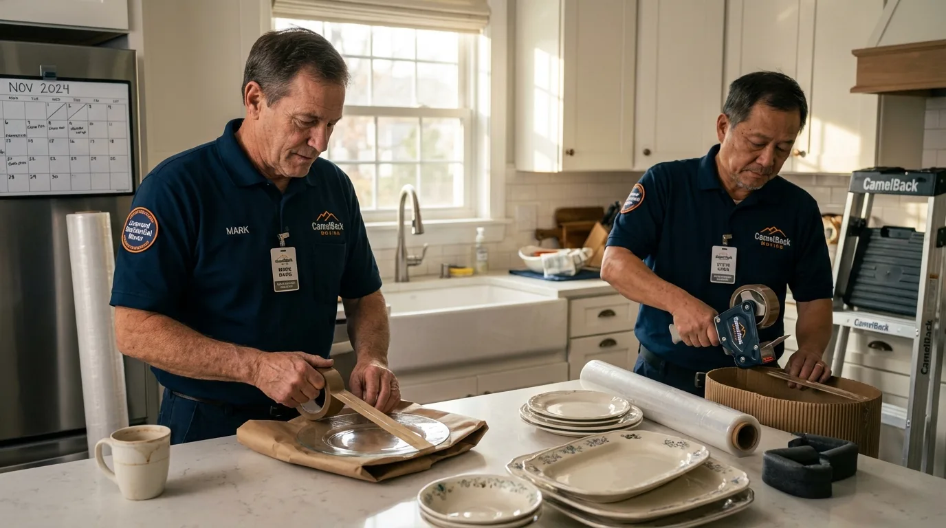 Professional crew packing kitchen dishware in Carson, ND